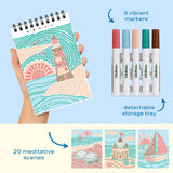 Lifelines FlowArt Mini Dot-by-Letter Coastal Calm - includes 5 vibrant dot markers, detachable storage tray and 20 meditative scenes