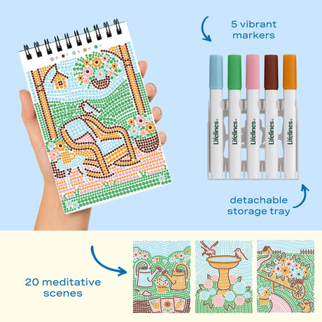 Lifelines FlowArt Mini Dot-by-Letter Cottage Garden - includes 5 vibrant dot markers, detachable storage tray and 20 meditative scenes