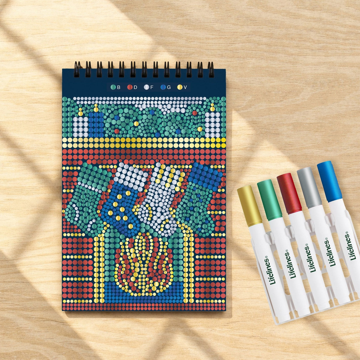 Lifelines FlowArt Mini Dot-by-Letter Deck the Halls Metallic Ink - completed scene with dot markers