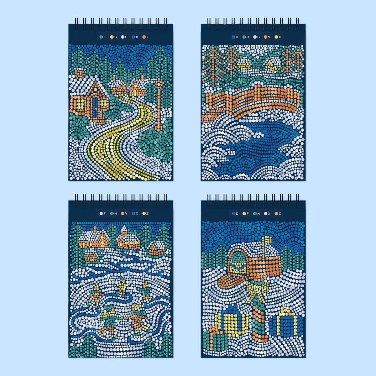 Lifelines FlowArt Mini Dot-by-Letter Frosted Village Metallic Ink - sample completed scenes