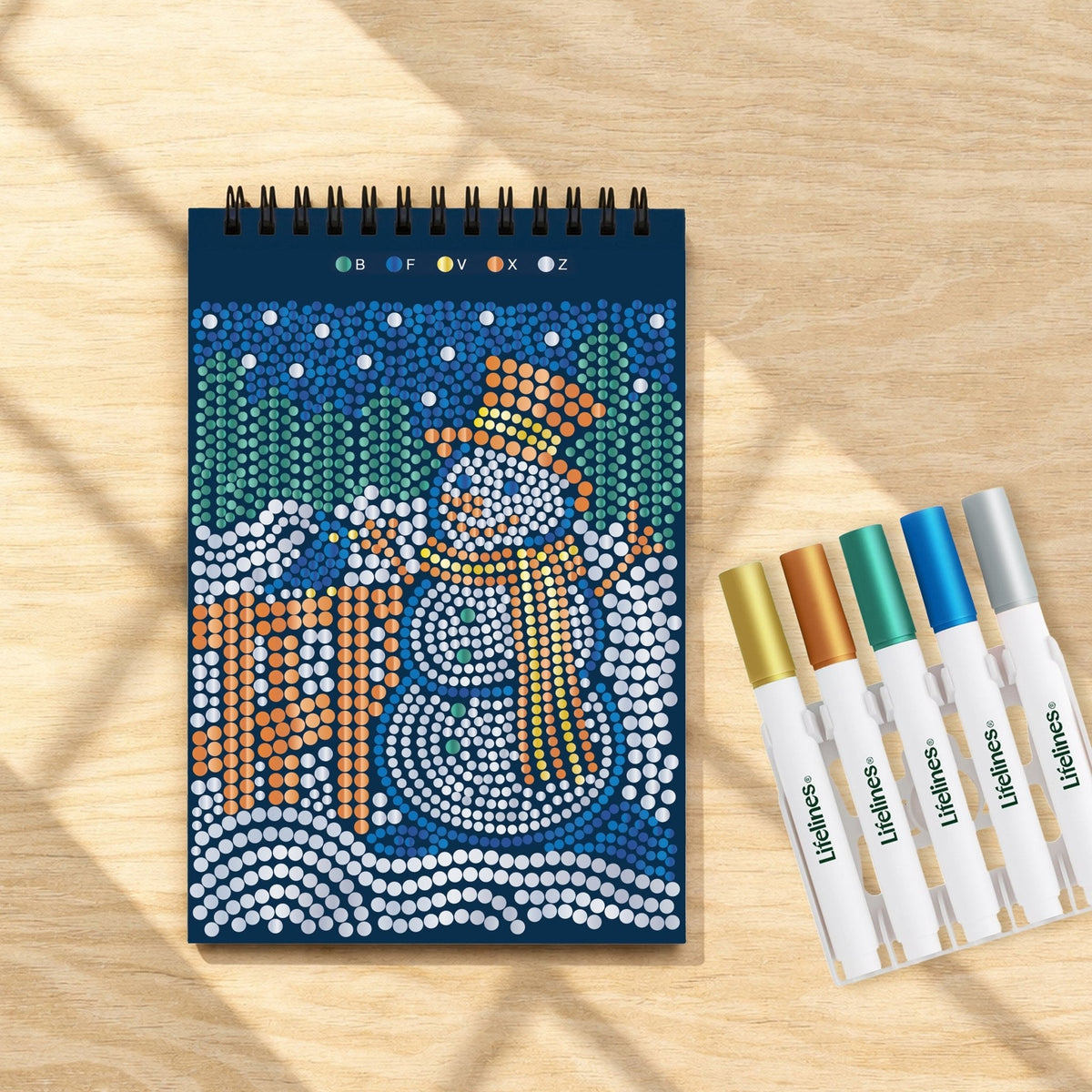 Lifelines FlowArt Mini Dot-by-Letter Frosted Village Metallic Ink - completed scene with dot markers