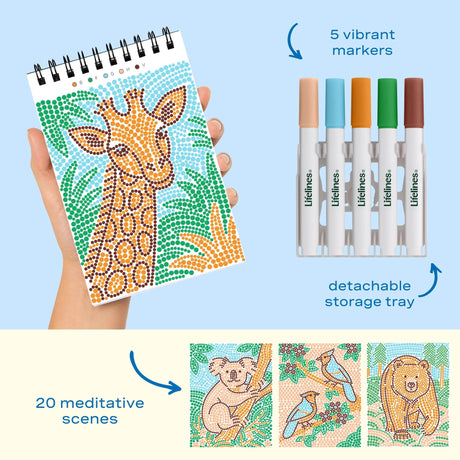 Lifelines FlowArt Mini Dot-by-Letter Into the Wild - includes 5 vibrant dot markers, detachable storage tray and 20 meditative scenes