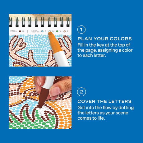 Lifelines FlowArt Mini Dot-by-Letter Into the Wild - how to use: plan your colors, then cover the letters