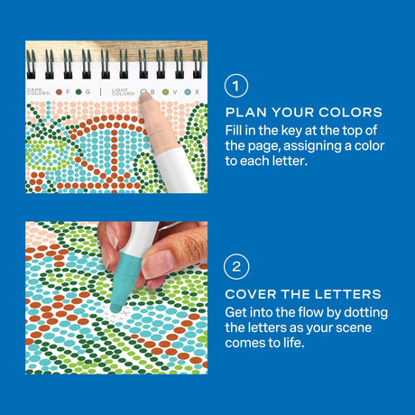 Lifelines FlowArt Mini Dot-by-Letter Plant Paradise - how to use: plan your colors, then cover the letters
