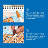 Lifelines FlowArt Mini Dot-by-Letter Postcard Places - how to use: plan your colors, then cover the letters