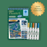 Lifelines FlowArt Mini Dot-by-Letter Snowflake Serenity Metallic Ink - package front with pad, 5 dot markers and storage tray