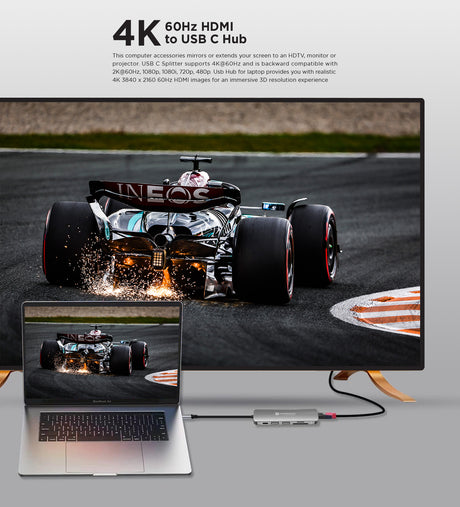 PowerPeak 6 in 1 USB C to HDMI Splitter, 2 USB 3.1, 1 USB-C, 1 Type-C PD charging, 1 MicroSD card slot, 1 SD card slot - image 3