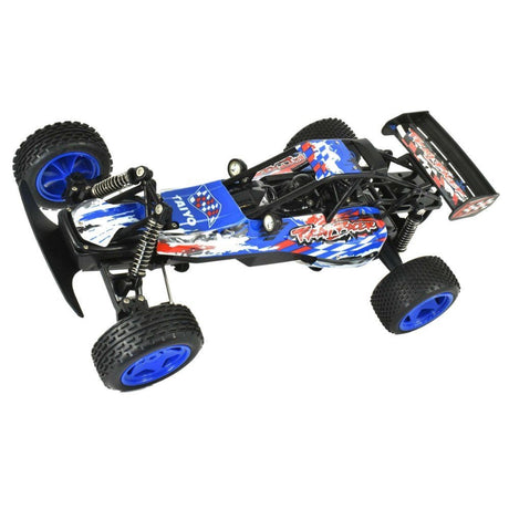 High-Speed RC Trail Racer (1:8) - Full-Function Drive, 9 mph, 40-Min Playtime, LED Lights, Blue and White