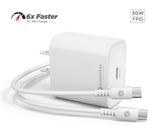 PowerPeak ULTRAFAST 30W PPS High Speed USB C Wall Charger with Type C 6 ft cable -White