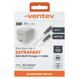 Ventev - 30W Mini Wall Charger and USB C to Apple Lightning Cable - White