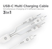 PowerPeak ECONOMY 3 in 1 Cable 3 ft USB-C to Micro, Lightning, and USB-C - White