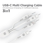 PowerPeak ECONOMY 3 in 1 Cable 3 ft USB-C to Micro, Lightning, and USB-C - White