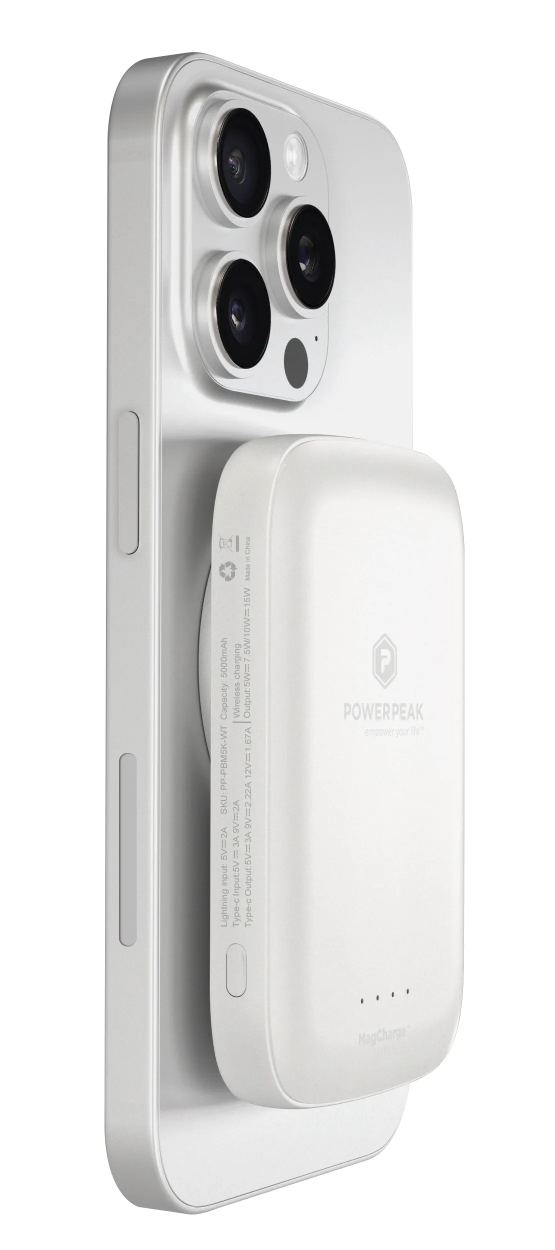 PowerPeak 5000mAh MagCharge Power Bank - White