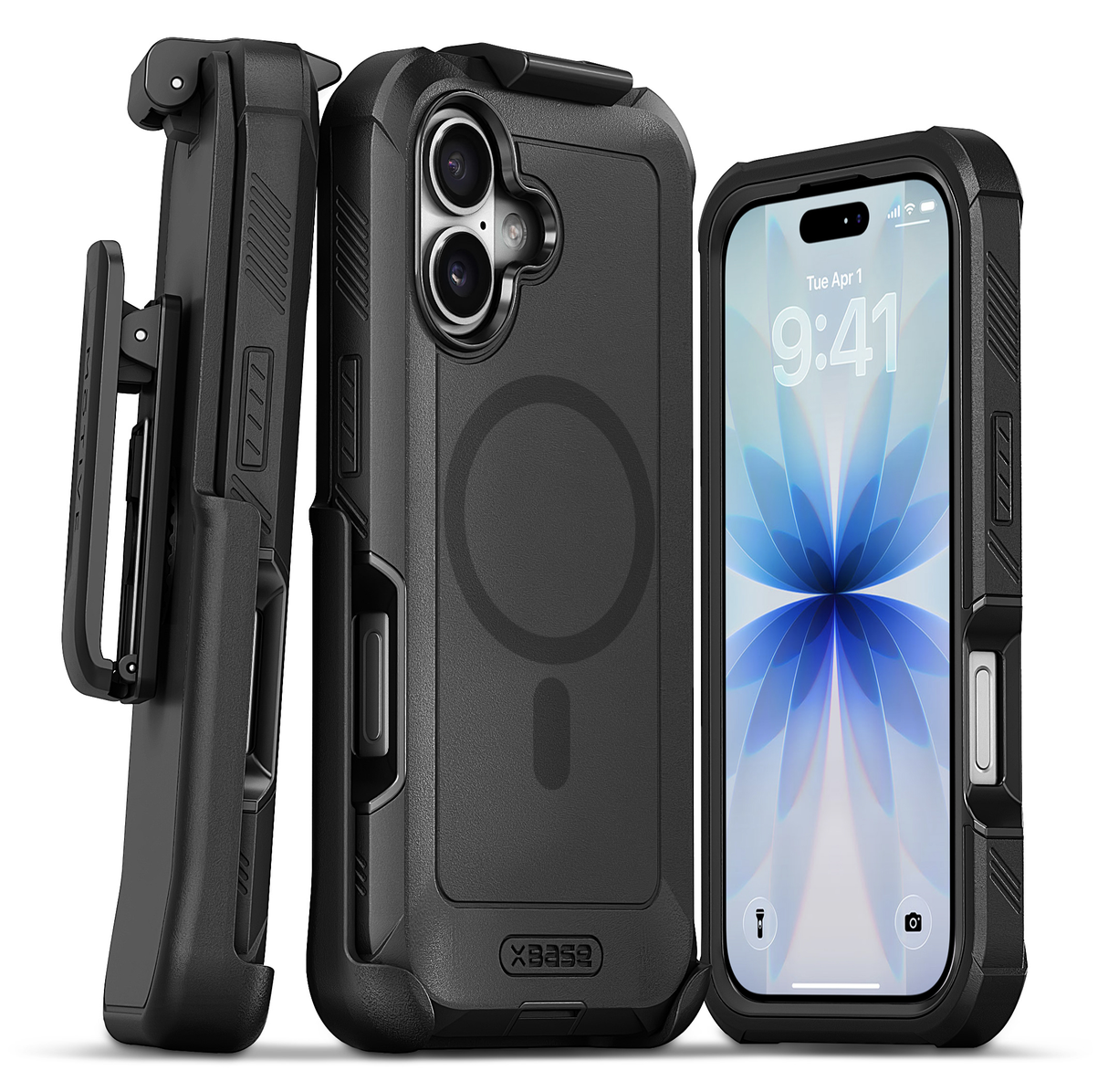 xBase iPhone 17 - Boulder MagSafe Heavy-Duty Co-Molded Rugged Protective Case w/Belt Clip Holster- Black