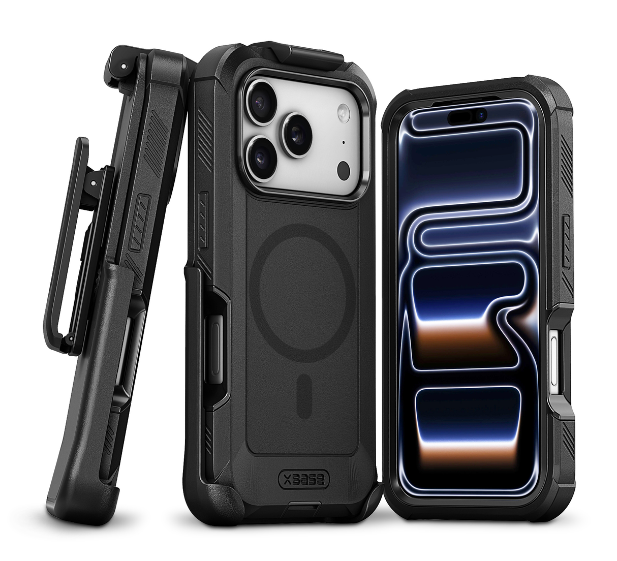 xBase iPhone 17 Pro - Boulder MagSafe Heavy-Duty Co-Molded Rugged Protective Case w/Belt Clip Holster- Black