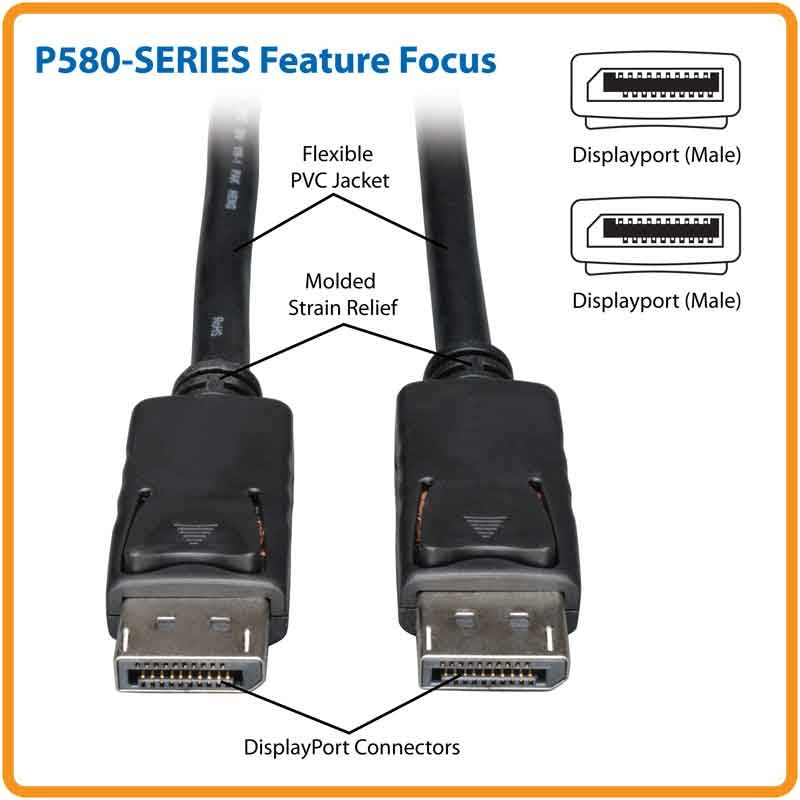 Tripp Lite Series DisplayPort Cable with Latching Connectors, 4K 60 Hz (M/M), Black, 15 ft