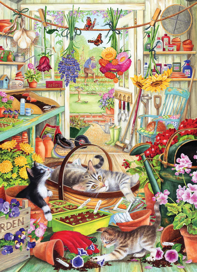 Cobble Hill Potting Shed Cats 500 Piece Puzzle