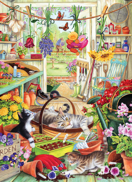 Cobble Hill Potting Shed Cats 500 Piece Puzzle