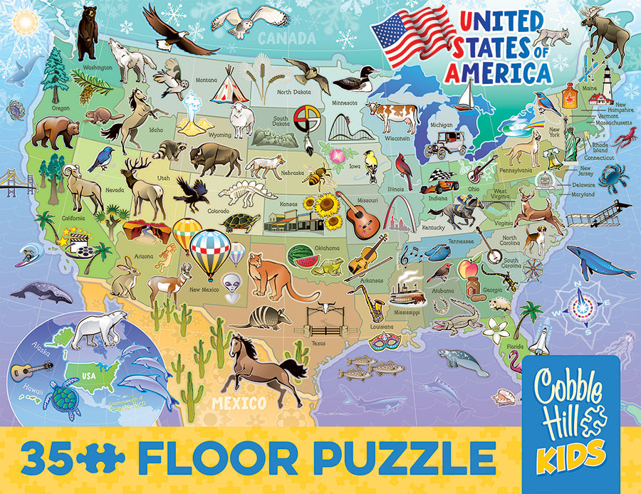 Cobble Hill Map of the USA (35pc Floor Puzzle | Rope Handle)