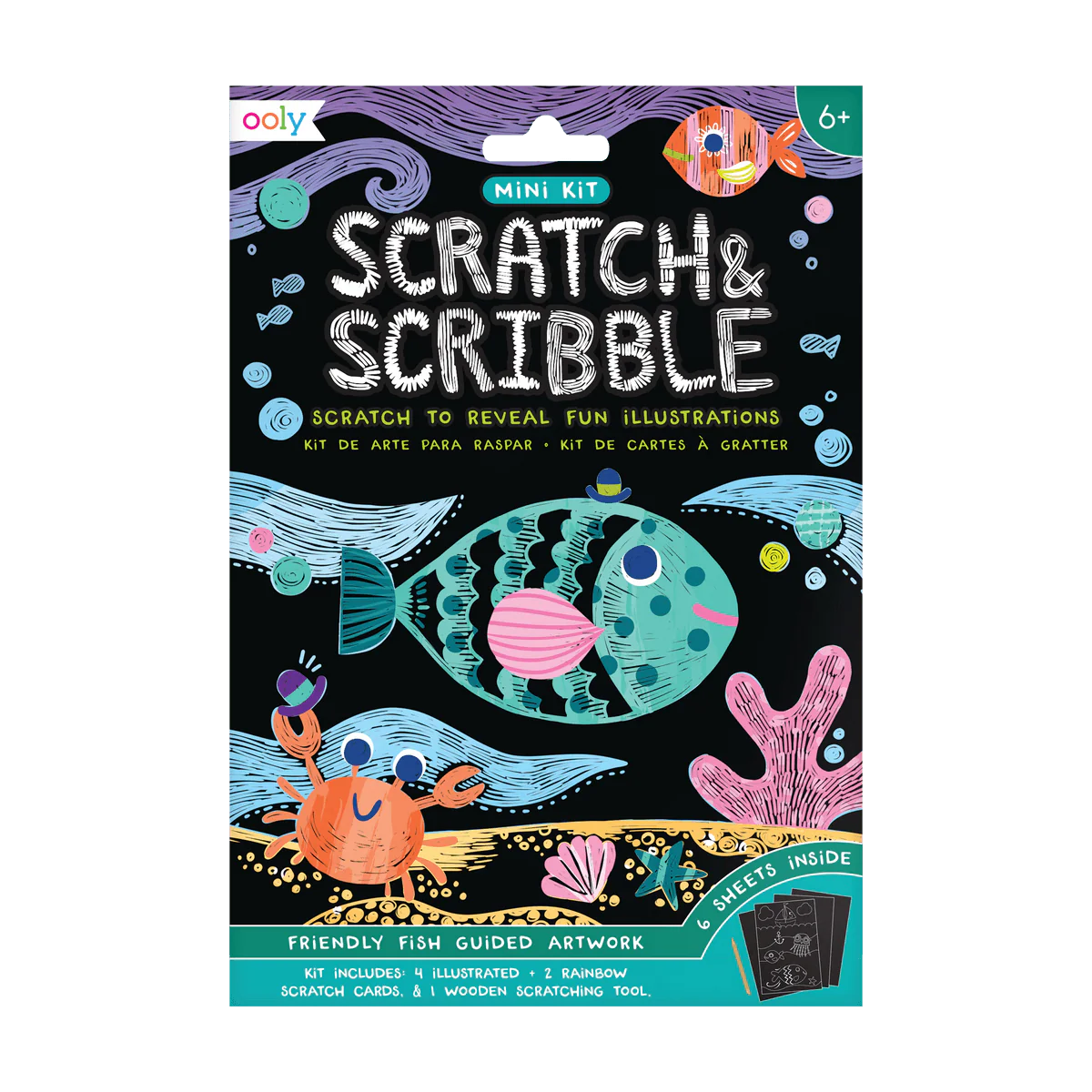 Scratch and Scribble Mini Scratch Art Kit - Friendly Fish - 8 Cards 1 Sticker Sheet