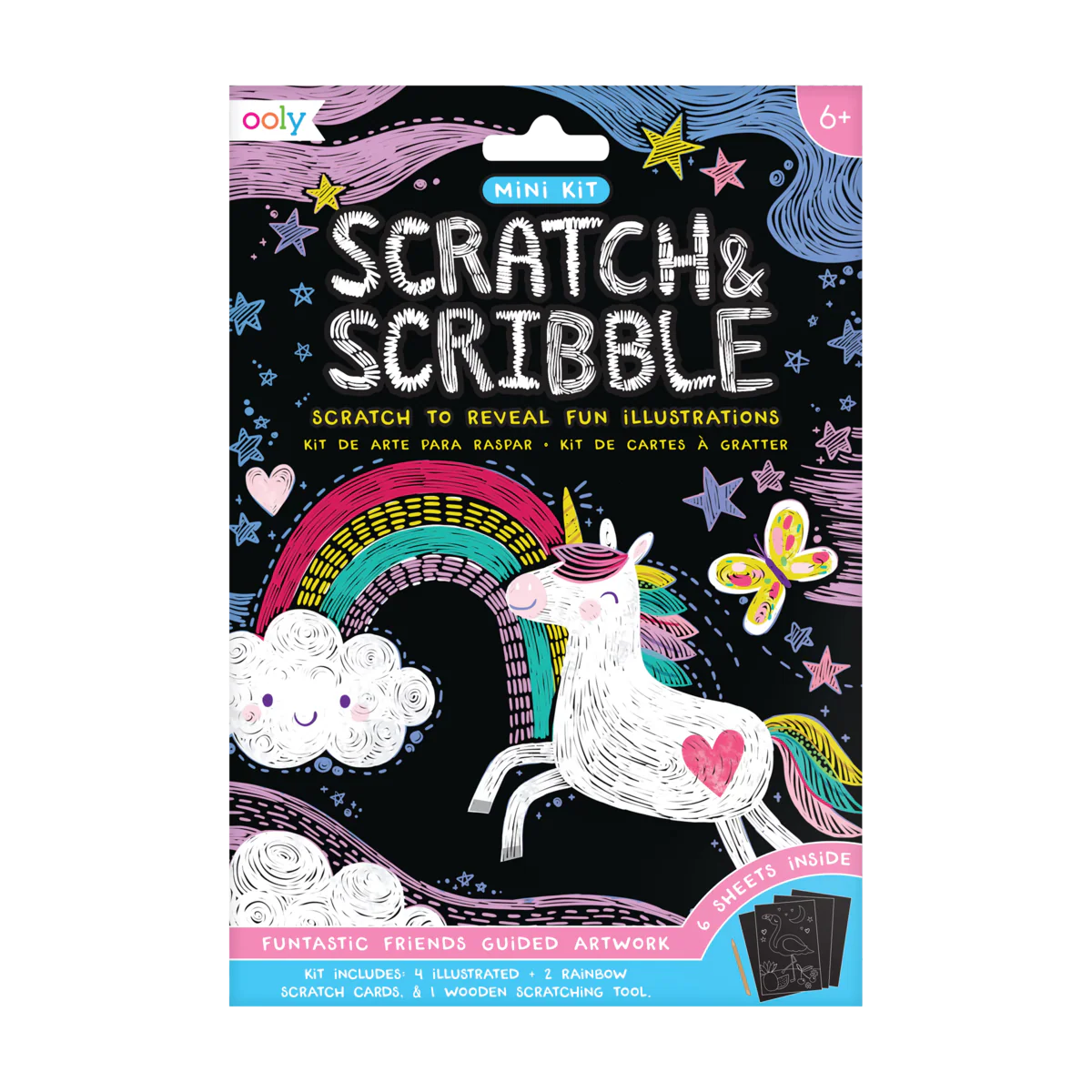 Scratch and Scribble Mini Scratch Art Kit - Funtastic Friends - 8 Cards 1 Sticker Sheet