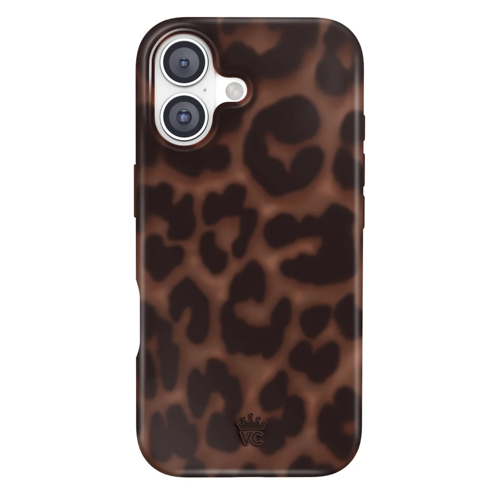 Leopard print phone case on a white background