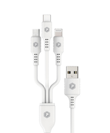 PowerPeak ECONOMY 3 in 1 Cable 3 ft USB-A to Micro, Lightning, and USB-C - White