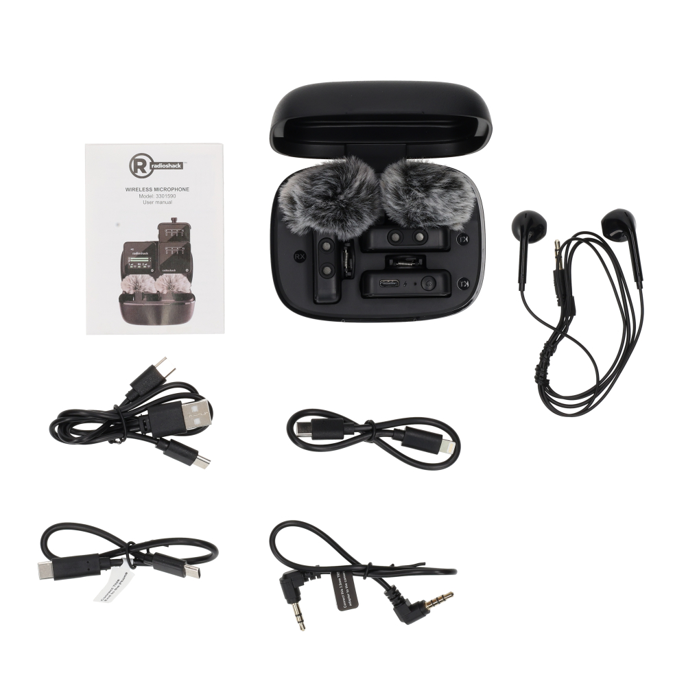 RadioShack Wireless Clip-On Microphone with Charging Case USB-C Noise Reduction