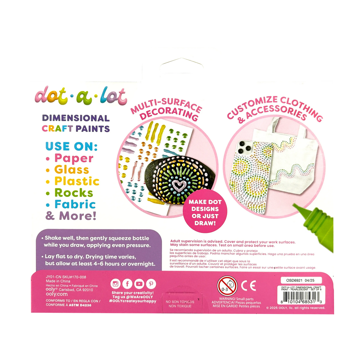 Dot-a-Lot 3D Dimensional Craft Paint - Pearlescent - Set of 8