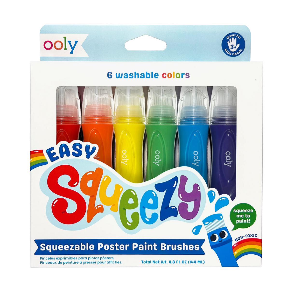 Easy Squeezy Squeezable Poster Paint Brushes - Easy Grip - Set of 6