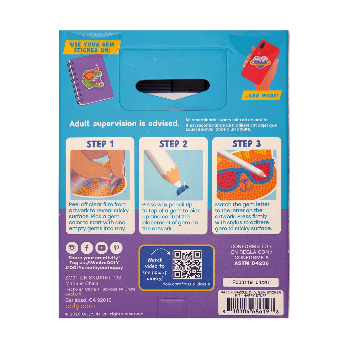 Razzle Dazzle Mini DIY Gem Sticker Kit - Happy Stuff - 8 Stickers