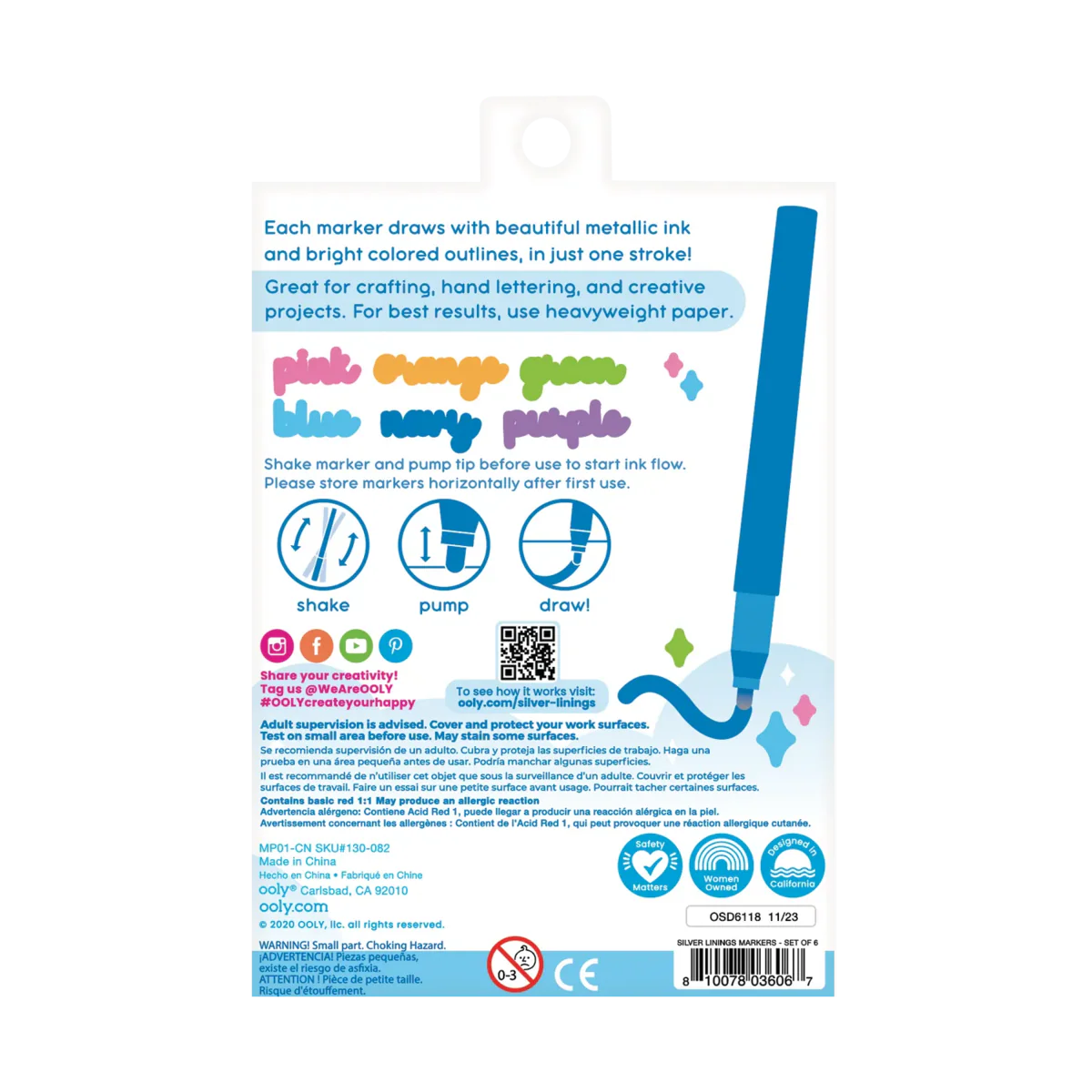 Silver Linings Outline Markers - Set of 6