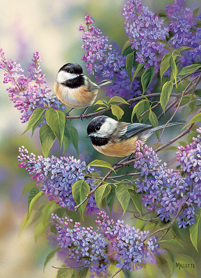 Cobble Hill Chickadees and Lilacs | 1000 Piece Puzzle