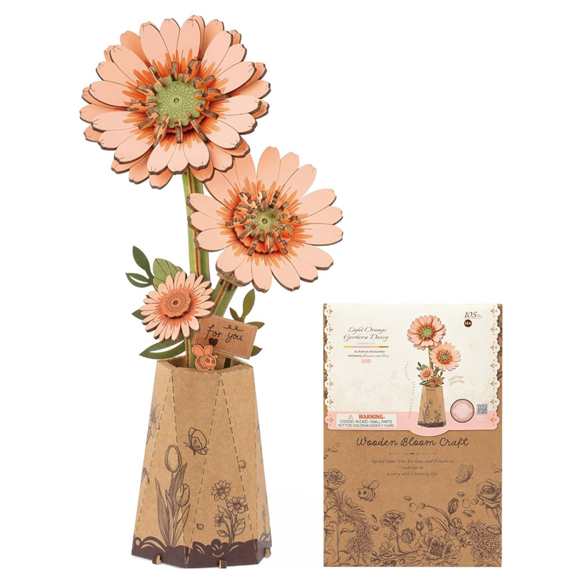 Robotime Orange Gerbera Daisy | 3D Wooden Craft