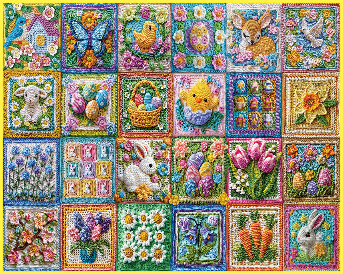 White Mountain Puzzles - Easter Crochet (2096pz) - 1000 Piece Jigsaw Puzzle