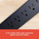RadioShack 6 Outlet Power Strip with 2 USB-A inputs 5V and 90J Surge Protector 6100855