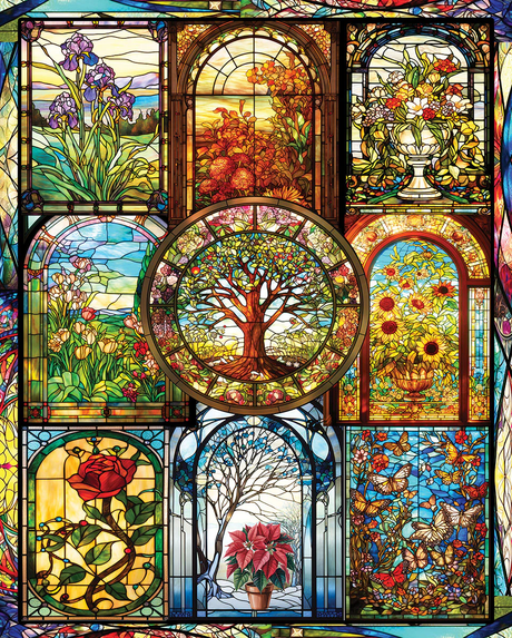 White Mountain Puzzles - Four Season Stained Glass (2139pz) - 1000 Piece Jigsaw Puzzle