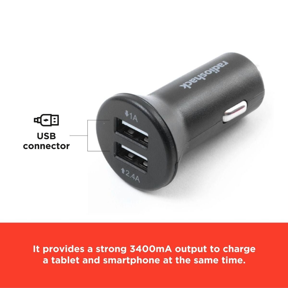 RadioShack 2 USB Car Charger 3 4A 2733356