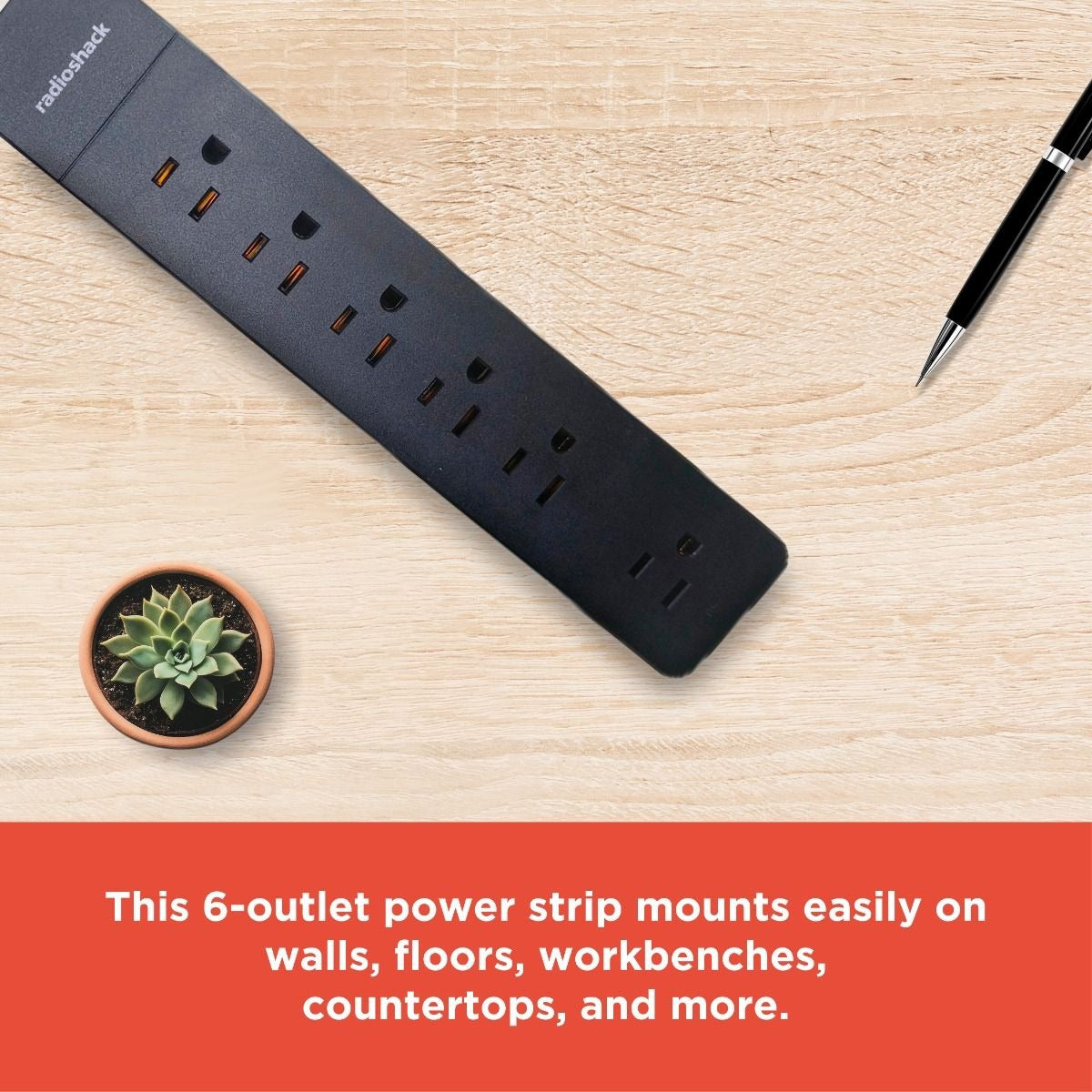 RadioShack 6 Outlet Power Strip with 2 USB-A inputs 5V and 90J Surge Protector 6100855