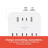 RadioShack 3 Outlet Wall Tap + 2 USB -C + 2 USB with Overload protection 490J 6100857