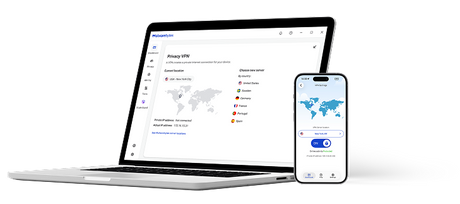 Malwarebytes Privacy VPN app on a laptop and phone