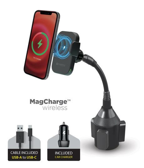 15W Wireless MagCharge Car Cup Mount Holder with Magnetic Au