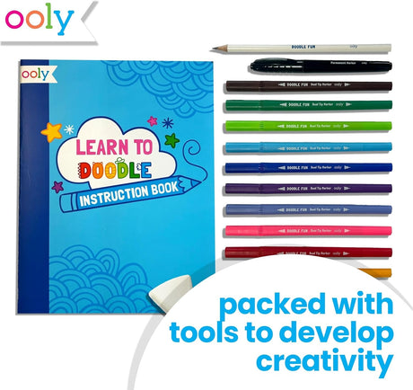OOLY Doodle Fun - Learn to Doodle instruction book with markers, pencil, eraser and sharpener