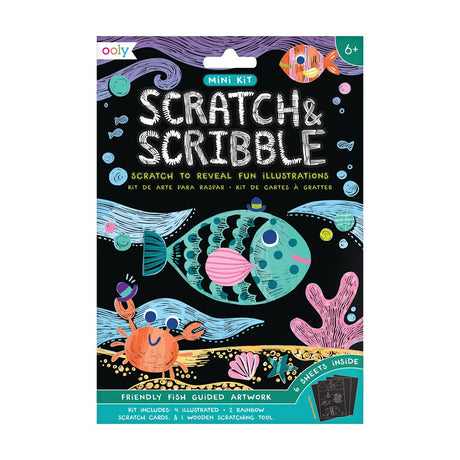 OOLY Scratch and Scribble Mini Scratch Art Kit - Friendly Fish - 8 Cards 1 Sticker Sheet - main product image