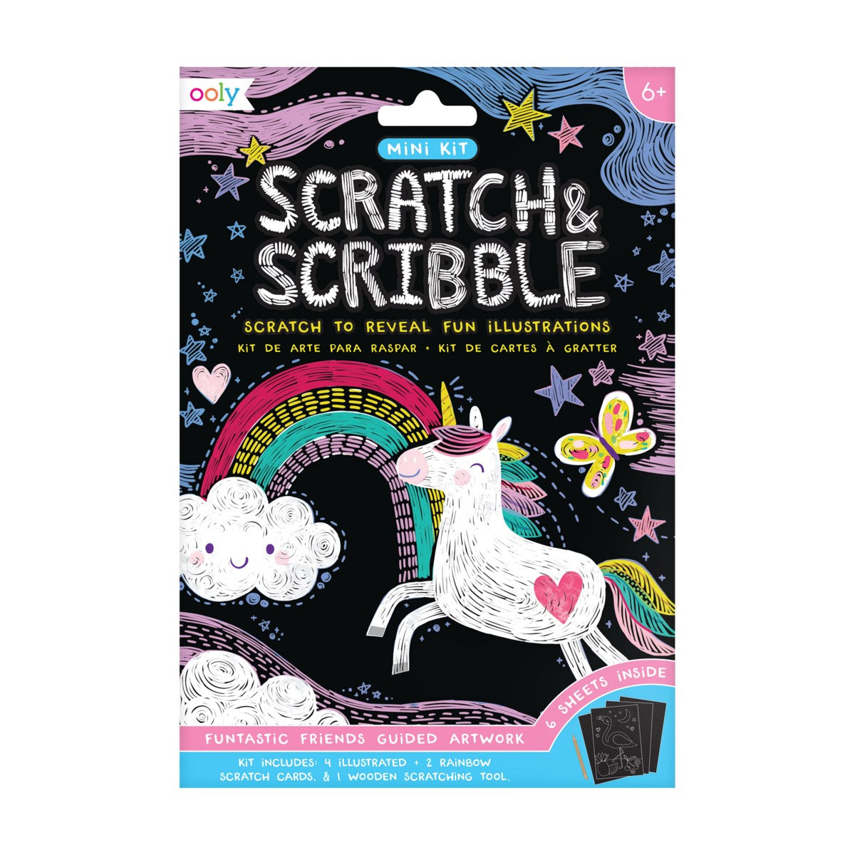 OOLY Scratch and Scribble Mini Scratch Art Kit - Funtastic Friends - 8 Cards 1 Sticker Sheet - main product image
