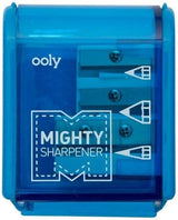 OOLY Mighty Sharpener - blue, front view showing three sharpening holes