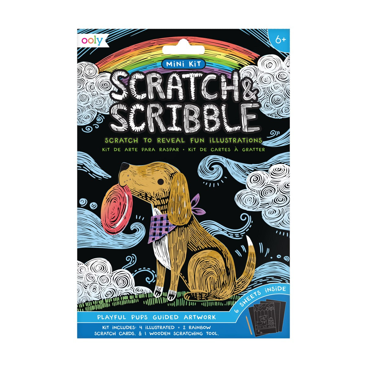 OOLY Scratch and Scribble Mini Scratch Art Kit - Playful Pups - 6 Cards - main product image