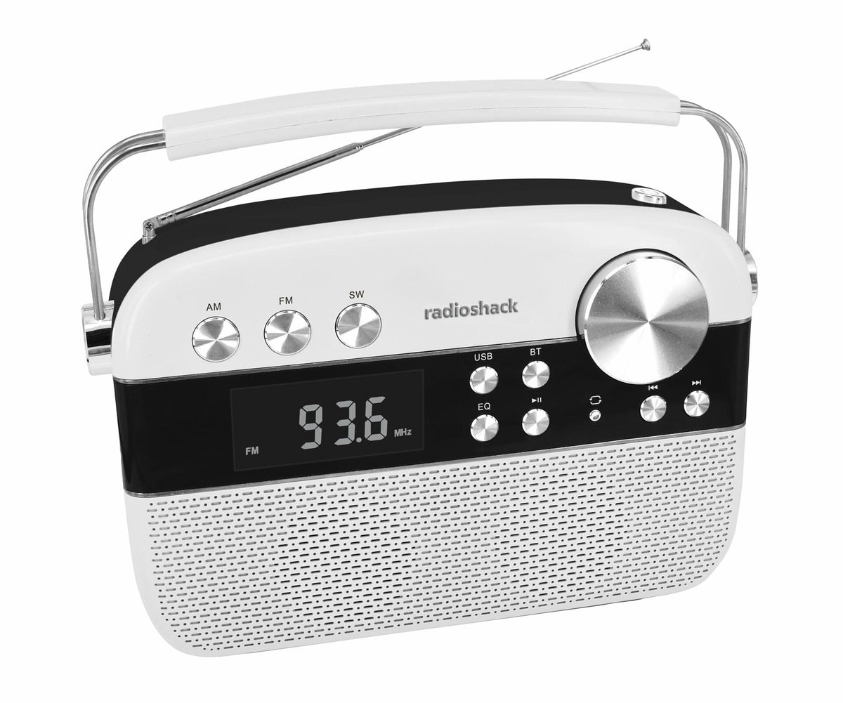 RadioShack AM/FM 2-Band Vintage Radio with Bluetooth Function and USB/TF ports White 1202267