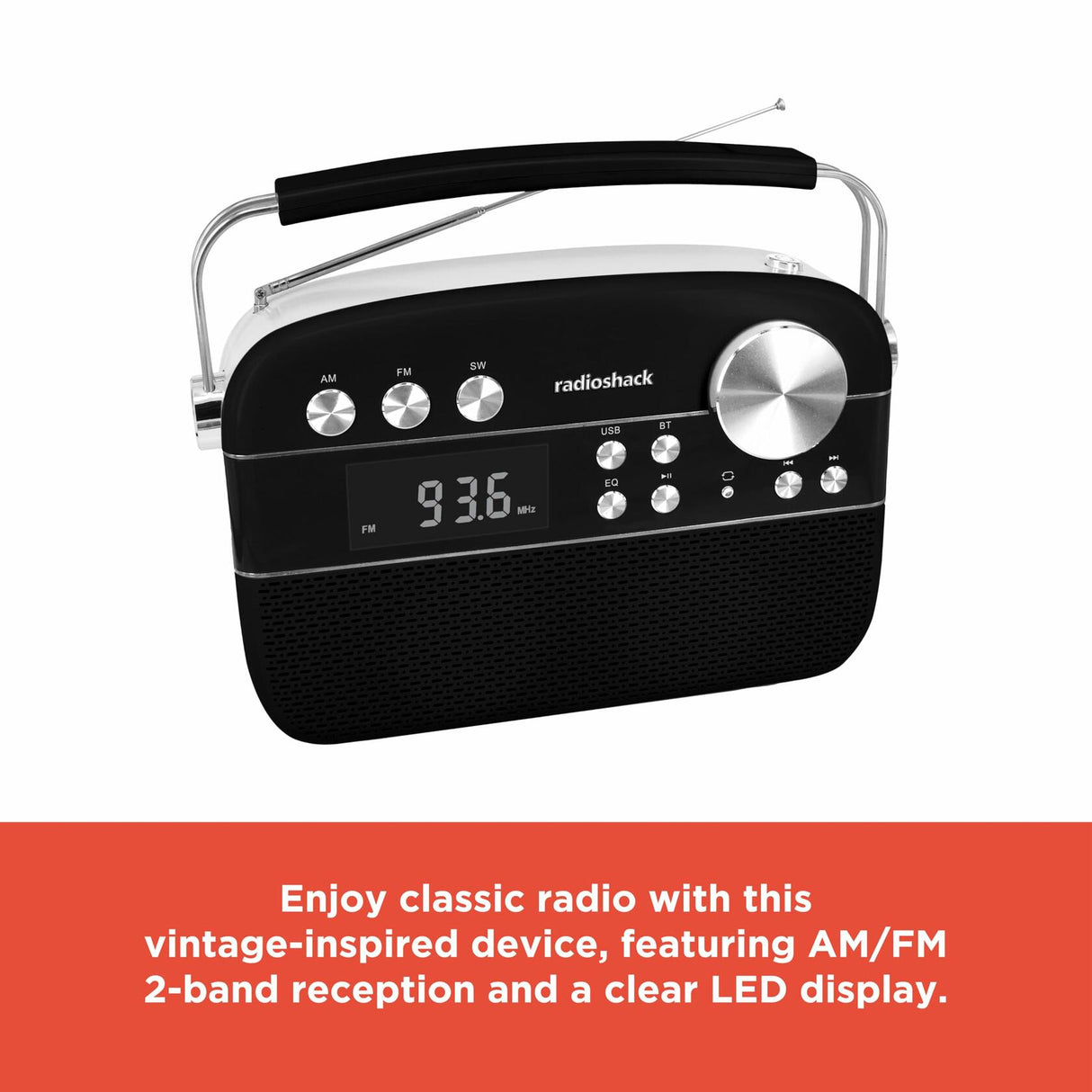 RadioShack AM/FM 2-Band Vintage Radio with Bluetooth Function and USB/TF ports 1202265