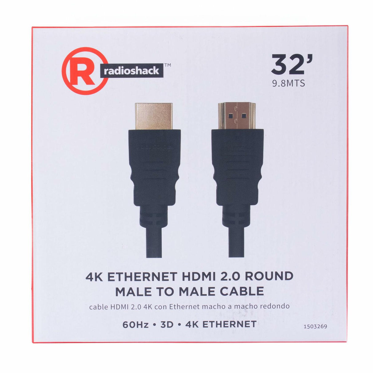 RadioShack HDMI 2.0 4K Round Cable with Ethernet Male to Male - 9.8m 1503269 32 Feet